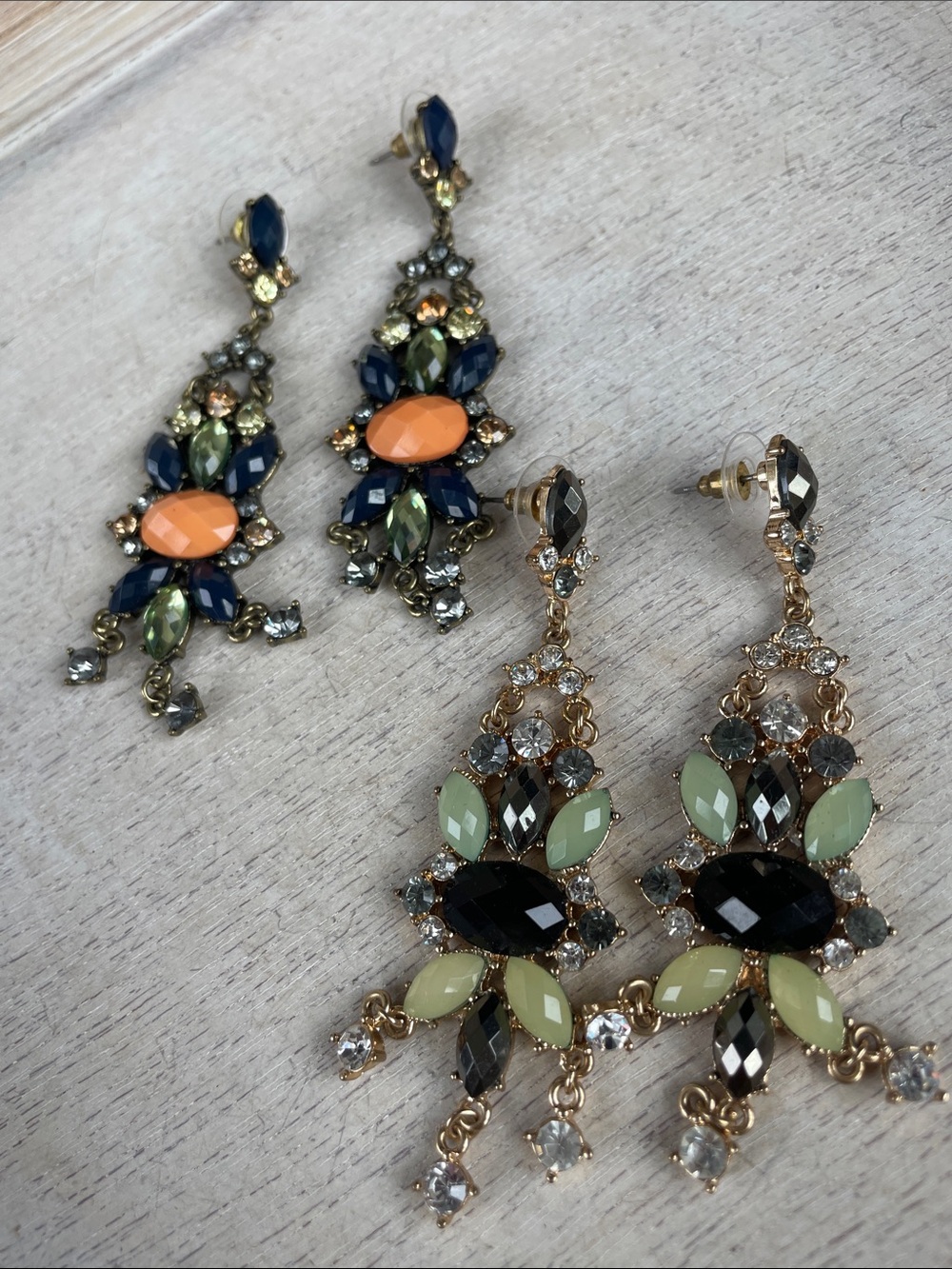 2 Pairs of multi Colored Crystal Dangle Earrings